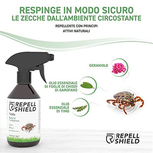 RepellShield Spray Repellente Zecche Uomo per Pelle, Vestiti e Casa - Antizecche Uomo Spray per Escursioni - Spray Antiparassitario e Antizanzare Giardino - Efficiente Spray Antipulci per Ambienti