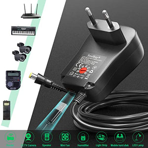 SoulBay 6V - 24V 41W Alimentatore Switching Universale per Caricabatterie CA/CC con punte CC da 11 pezzi, contiene spina USB-C per Elettronica Domestica e Strisce LED - 2000 mA max