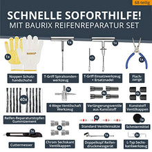 Carica l'immagine nel visualizzatore di Gallery, BAURIX® Premium Kit Riparazione Pneumatici Auto [68 Pezzi] - Kit Riparazione Pneumatici Moto - Kit ripara gomme Auto Senza Dover Cambiare Gli Pneumatici - Kit per Riparazione Pneumatici tubeless
