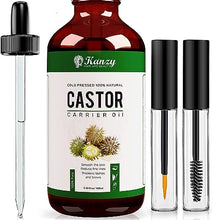 Carica l&#39;immagine nel visualizzatore di Gallery, Kanzy Olio di Ricino per Ciglia e Sopracciglia 100ml Olio di Ricino per Capelli, Unghie, Pelle e Barba 100% Pura Biologico Castor Oil con Set di Pennelli