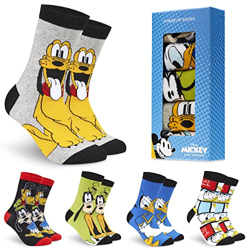 Disney Calzini Uomo - Calze Uomo Topolino Baby Yoda Pacco da 5 Calzini Uomo Divertenti 39-45 Mickey Bobba Feet Star Wars Gadget Calzini Uomo Confezione Regalo (Multi Goofy)