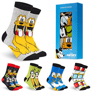 Disney Calzini Uomo - Calze Uomo Topolino Baby Yoda Pacco da 5 Calzini Uomo Divertenti 39-45 Mickey Bobba Feet Star Wars Gadget Calzini Uomo Confezione Regalo (Multi Goofy)