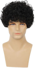 Carica l'immagine nel visualizzatore di Gallery, Parrucca corta per uomo Parrucca riccia a strati neri Parrucche sintetiche per capelli per costumi di Halloween con cappuccio per parrucca Y376-Nero