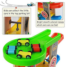 Carica l'immagine nel visualizzatore di Gallery, Nuheby Pista in Legno per Macchinine con 4 Auto da Corsa 4 Rampa Giocattolo...