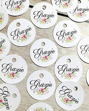 Carica l&#39;immagine nel visualizzatore di Gallery, 50 pezzi Cartellini Stampati per bomboniera, 3 centimetri, Grazie, tondo,... - Ilgrandebazar