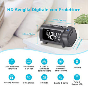 Liorque Sveglia con Proiettore Digitale da Comodino FM Radiosveglia Liorque Sveglia con Proiettore Digitale da Comodino FM Radiosveglia