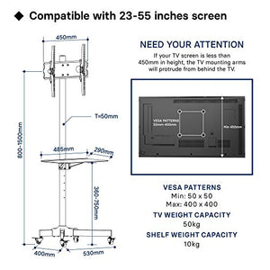 1home Supporto TV da Pavimento con Ruote Carrello, Staffa Porta 23"-55"/50 kg - Ilgrandebazar