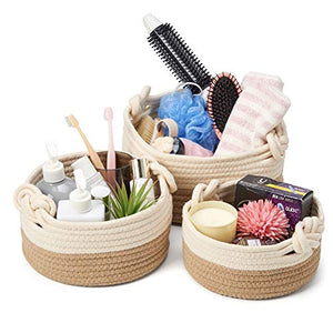 EZOWare Set di 3 Cesto Contenitore in Maglia Organizer, Marrone E Beige