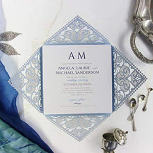 Carica l&#39;immagine nel visualizzatore di Gallery, Azzurro opaco carta con busta partecipazioni matrimonio taglio laser fai da... - Ilgrandebazar