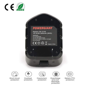 POWERGIANT 12V 3.0Ah Ni-Mh Batteria per Hitachi 3.0AH EB1214S, Nero