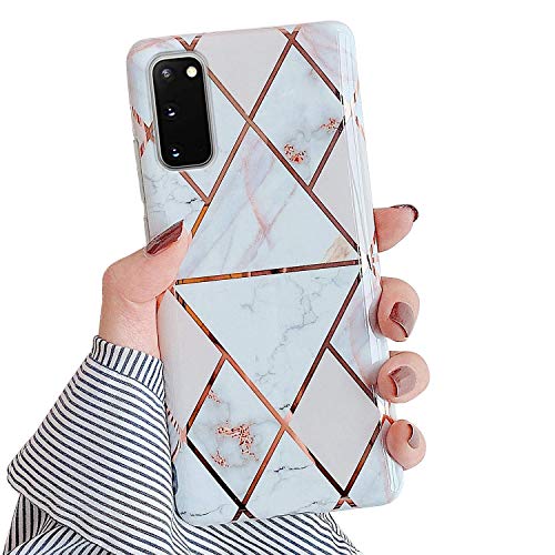 Herbests Compatibile con Samsung Galaxy S20 Cover Marmo Custodia Rosa Bianco
