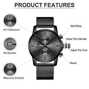 Orologi da uomo moda sport al quarzo analogico nero maglia acciaio... - Ilgrandebazar