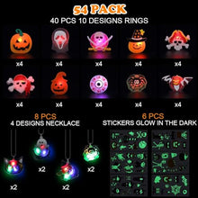 Carica l'immagine nel visualizzatore di Gallery, HAUSPROFI Anelli Luminosi a LED per Bambini di Halloween, 54 Pezzi LED Glow Party Light Up Toys - Collana ad Anello Lampeggiante Tatuaggi temporanei per Halloween Party Supply Borse Filler