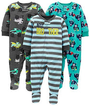 Carica l'immagine nel visualizzatore di Gallery, Simple Joys by Carter's Pigiama con Piede in Pile Ignifugo Ampio Bambino, Pacco da 3, Blu Chiaro Righe/Blu Turchese Gorilla/Grigio Scuro Mostro Camion, 3 anni