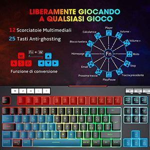 PICTEK Tastiera Gaming RGB, da Gaming, Retroilluminazione RGB Nero