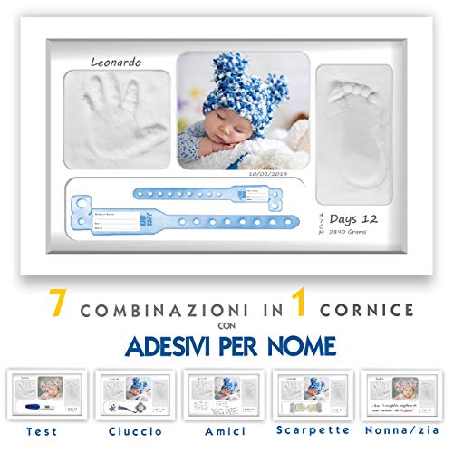 LALFOF Cornice Impronte Neonato 7in1 con lettere adesive + porta bracciali,... - Ilgrandebazar