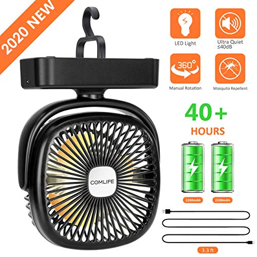COMLIFE Ventilatore Portatile da Campeggio con Luce LED, 3 velocità,...