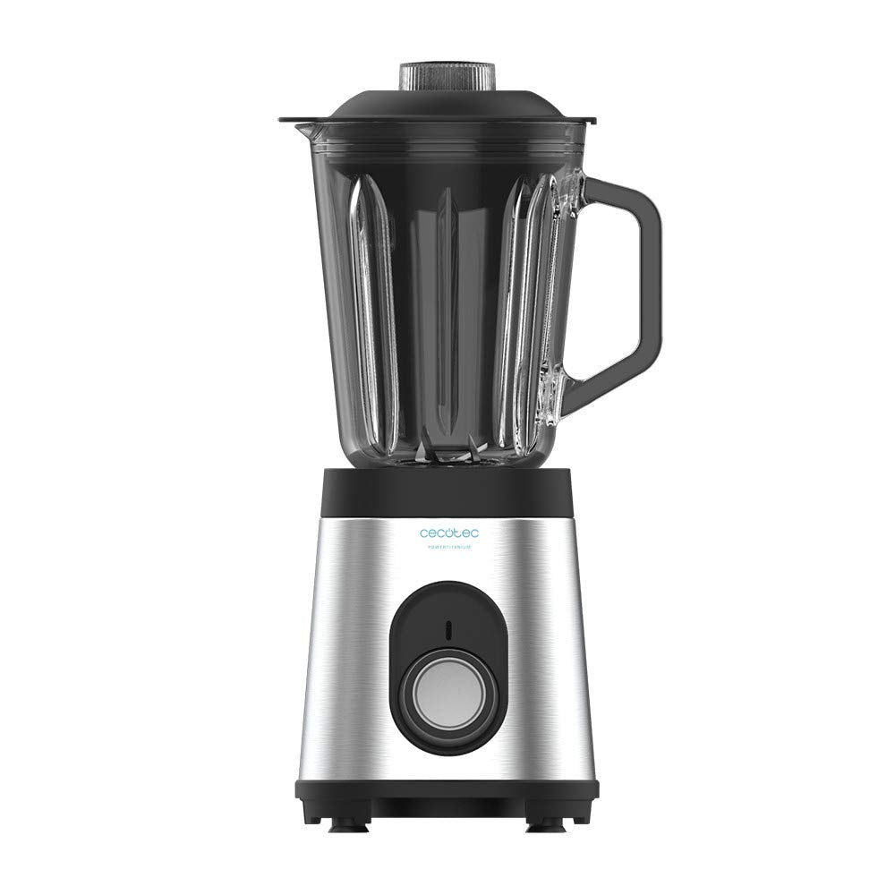 Cecotec Frullatore Power Black Titanium 1000 Inox, 1000 W, corpo in acciaio inox, lama a 6 lame con rivestimento in titanio nero, brocca in vetro da 1,5 l