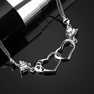 B.Catcher donna braccialetto in argento S925 e zirconi placca con due cuori... - Ilgrandebazar