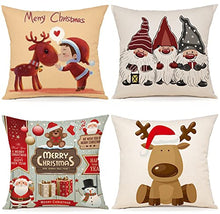 Carica l&#39;immagine nel visualizzatore di Gallery, ZWJD Cuscini Natalizi per Divano 4 Pack Federe Cuscini Divano 40x40 Federe Cuscini Natalizi Cotone e Lino Biancheria Cuscini per Divano per Natale Decorazioni Casa
