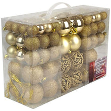 Carica l'immagine nel visualizzatore di Gallery, Regali di Natale Set di 100 palline di Natale - Decorazione - Infrangibile - Per interni ed esterni - Plastica - Ø3/4/6 cm - Opache, lucide, glitterate e aperte - Oro