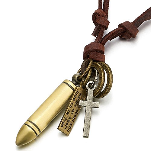COOLSTEELANDBEYOND Vintage Colore Bronzo Proiettile Croce Ciondolo, Collana... - Ilgrandebazar