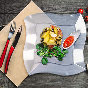 20 Elegante Piatti di Plastica Dura USA e Getta, Onda Quadra, Trasparente,... - Ilgrandebazar