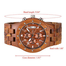 Carica l&#39;immagine nel visualizzatore di Gallery, BEWELL Orologio Legno Uomo Cronografo Al quarzo con Cinturino in Rosso - Ilgrandebazar