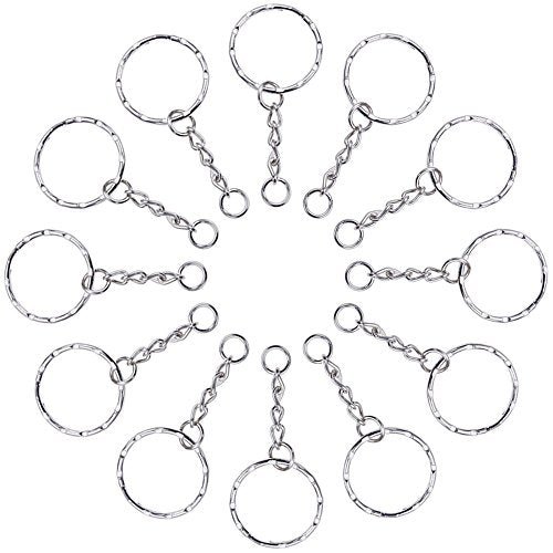Lictin 60 pezzi anelli per portachiavi 25mm argento tono Zigrinato...