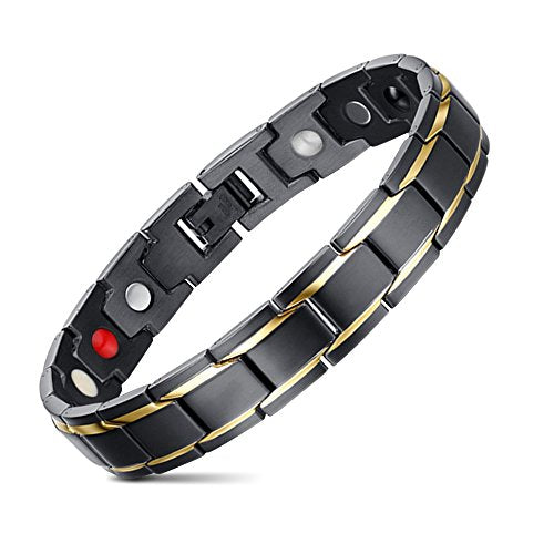 JFUME Bracciale da Uomo Acciaio Inossidabile Magnet Gioielli Oro Nero - Ilgrandebazar