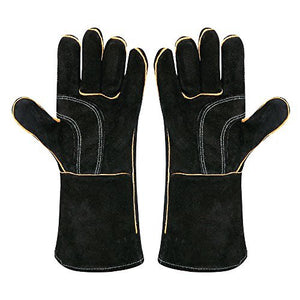 LeaSeek - Guanti in pelle per barbecue, resistenti al calore 14 inches, Black - Ilgrandebazar