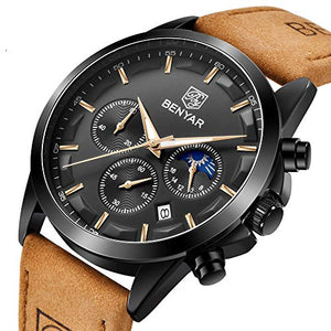 BENYAR Moda Uomo Cronografo al quarzo Orologi in acciaio Marrone Nero-b - Ilgrandebazar