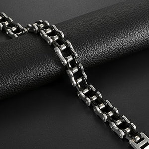 Oidea Bracciale Braccialetto Uomo Catena Bici in Argento Nero - Ilgrandebazar