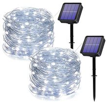 Carica l'immagine nel visualizzatore di Gallery, owwasd [2 pezzi Catena luminosa solare per esterni, 14 m, 120 LED, per esterni, resistente alle intemperie, per balcone, alberi, terrazze, matrimoni, feste, giardino (Bianco)