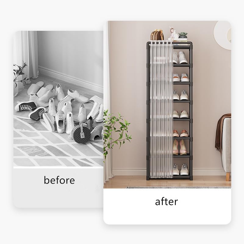 Scarpiera Metallica 8 Livelli AISIR - Scaffale Portascarpe Impilabile, Con Tendina Antipolvere, 42x30x124 Cm, Nero - Foto 13