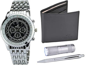 Cofanetto Orologio Uomo Nero- Lampada LED - Portafoglio -Penna - Ilgrandebazar