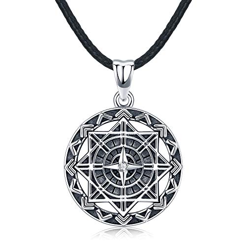 Uomo Collana in Argento 925 Pendente a Bussola con Pelle, Gioielli Regalo... - Ilgrandebazar
