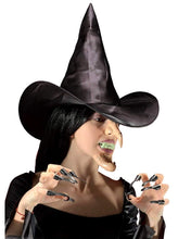 Carica l&#39;immagine nel visualizzatore di Gallery, LEGISDREAM Set Travestimento da Strega Cappello + Naso + Mento + Unghie Nero