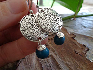 ✿ SEMI DI ASAI TURCHESE BOHO ETHNO MANDALA ✿ orecchini esotici - regalo...