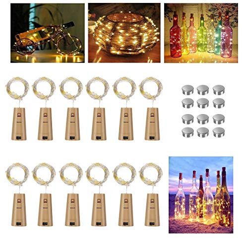 Vicloon Luce Bottiglia,12 Pezzi Luci per Bottiglie 2 M 20 Micro LEDs Bianco A
