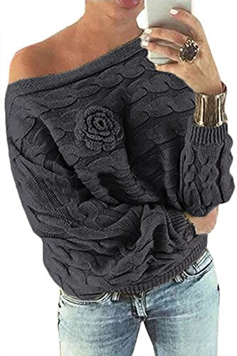 YOINS Donna Maglione Floreale Felpa Spalle Scoperte XXL, Grigio Scuro-nuovo - Ilgrandebazar