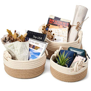 EZOWare Set di 3 Cesto Contenitore in Maglia Organizer, Marrone E Beige