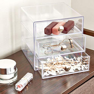iDesign Porta trucchi con 3 cassetti, Mini cassettiera per Trasparente