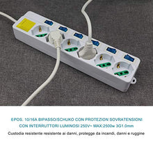 Carica l'immagine nel visualizzatore di Gallery, Extrastar Multipresa ciabatta elettrica 6 Posti 10/16A Bipasso Schuko 250V Max:2500W con interruttori indipendenti 1,5MT