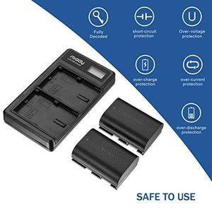 Miady, set di 2 batterie LP-E6 LP-E6N e caricabatterie doppio LCD,...