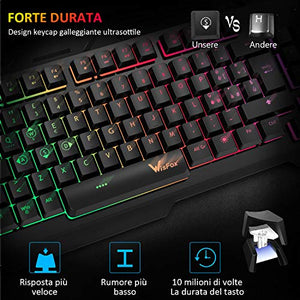 Tastiera da Gioco, WisFox Cablata USB Retroilluminata a Colori...