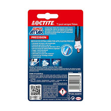 Carica l'immagine nel visualizzatore di Gallery, Loctite Super Attak Precision, Colla liquida trasparente con beccuccio extra lungo, Colla universale istantanea multimateriale, Colla resistente e precisa, 1 x 5g