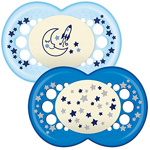 MAM - Set di 2 succhietti che si illuminano al buio, con custodia Blu (Blue) - Ilgrandebazar