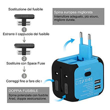 Carica l'immagine nel visualizzatore di Gallery, Adattatore da Viaggio con 2 USB 3.0 (US/EU/UK/AU) Azzurro/Blu