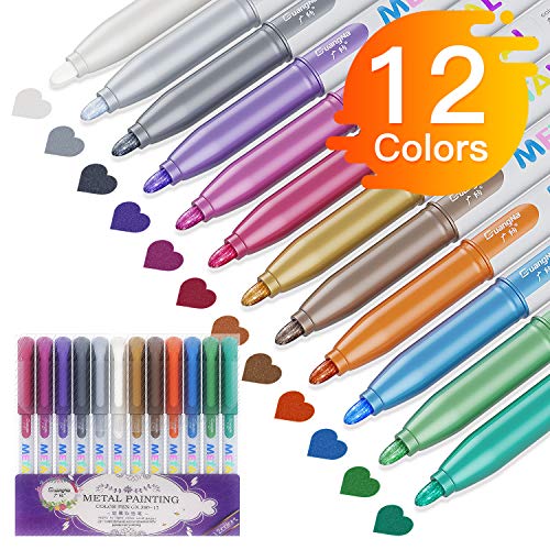 Pennarelli Metallici 12 Colori Penne Marcatori Waterproof Quick...